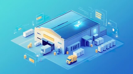 Obraz premium isometric a conceptual depiction of a multi-purpose warehouse integrating logistics, retail, and e-commerce functions