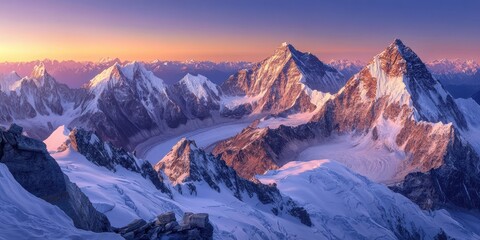 Majestic Mountain Range Sunset Glacial Peaks