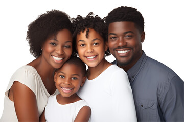 Portrait of a happy and united Black family on a transparent background, celebrating love, joy, and family values in a moment of togetherness and shared happiness.