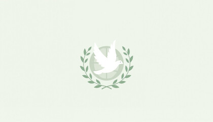 Obraz premium Dove symbolizing peace in olive wreath on light green background