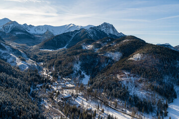 Kuznice in Zakopane in the winter mountain scenery. Poland.