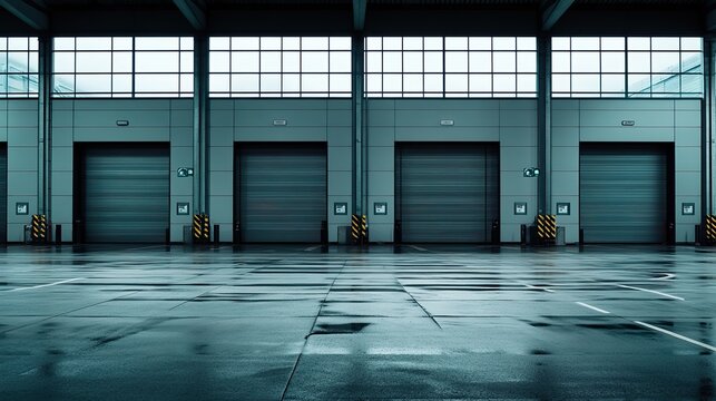 A modern warehouse with multiple dock doors, allowing efficient loading and unloading of goods