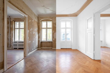 Room before renovation, empty flat interior in old building