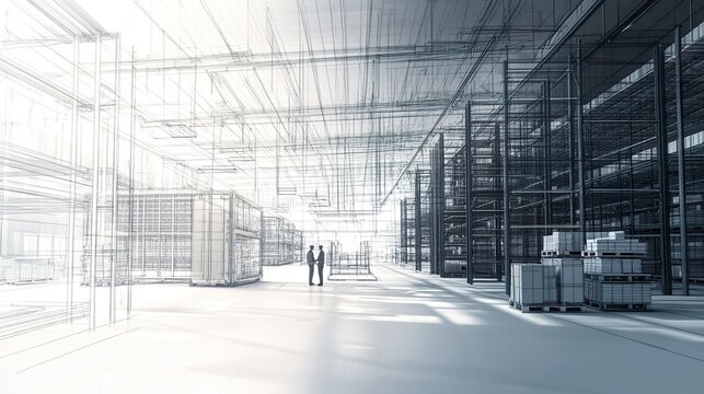 Engineers designing customized racking solutions for a warehouse to maximize storage capacity