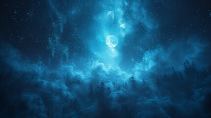 Fototapeta premium A beautiful night sky with a large moon and stars