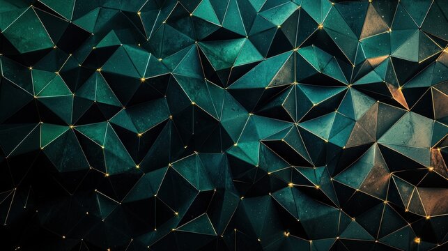 Abstract dark green low poly background.