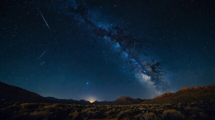 Fototapeta premium A stunning natural spectacle, often seen in remote areas with minimal light pollution, where countless stars create a breathtaking celestial display against the deep blue night sky.