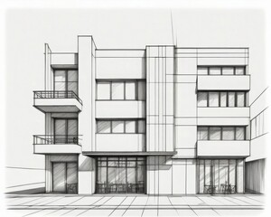 sketch of a modern building