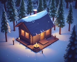 christmas house in the snow forest