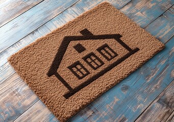 Brown house shape welcome mat