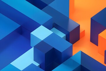 Obraz premium Minimalist Abstract Geometric Composition with Blue and Orange Contrasts.