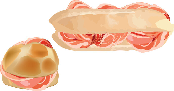 Delicious italian sandwich with speck alto adige pgi ham filling a crusty roll