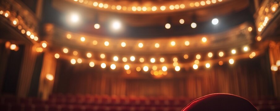 Empty theatre illuminated by warm lights waiting for the show to begin
