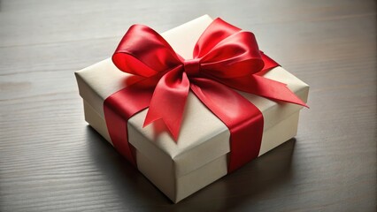 Obraz premium Elegant gift box wrapped in red ribbon with a delicate bow tied perfectly at the top, premium package, attractive gifting