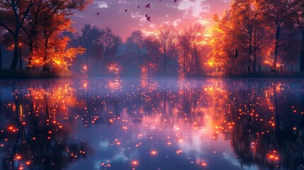 A beautiful lake with a forest in the background