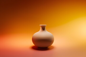 Minimalist ceramic vase on warm gradient background, elegant terracotta pottery in orange sunset glow 3D rendering aesthetic composition.