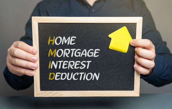 Home mortgage interest deduction concept. Tax benefit that allows homeowners to deduct interest paid on a qualified mortgage for a primary or secondary residence from their taxable income.