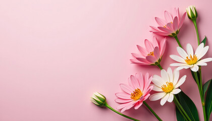 Fototapeta premium Delicate Pink and White Flowers on a Pastel Background