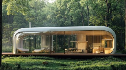 Obraz premium A photorealistic hidden home featuring transparent walls,