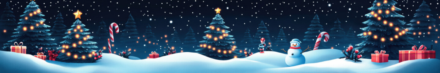 Christmas Lights Tree Decoration, Red & Green Ornaments with Stocking Hangers, Snowy Landscape at Night