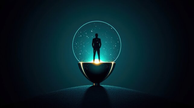 Glowing Trophy of Triumph in Minimal Design