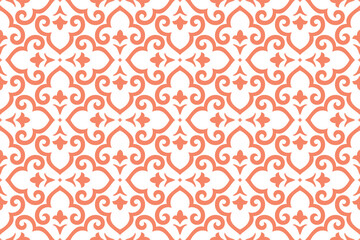 Flower geometric pattern. Seamless vector background. White and pink ornament