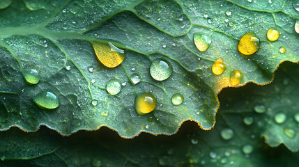 Fototapeta premium A highly detailed macro photography of dewdrops glistening on the delicate edges of a fern leaf, captured with th