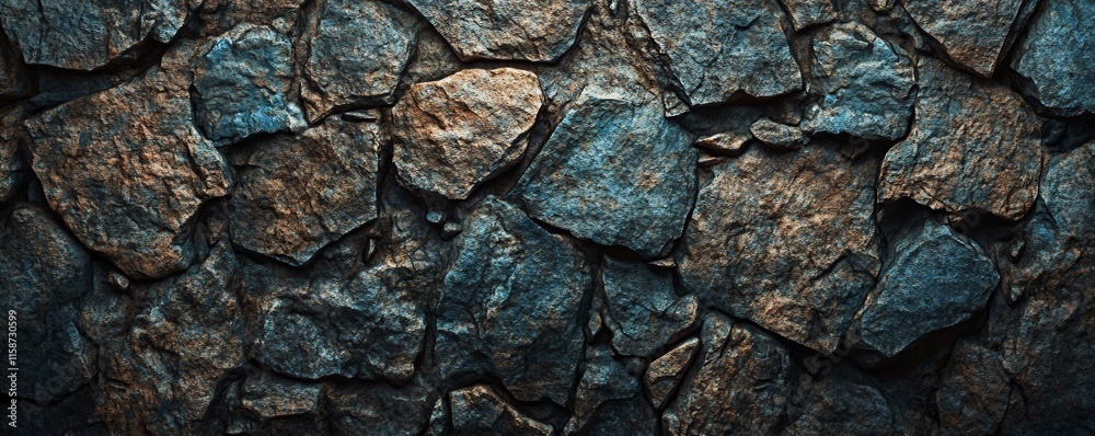Poster Dark stone wall texture creating dramatic background