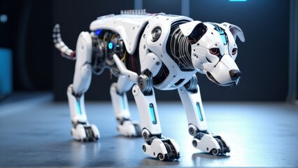 white robot dog made and programmed by artificial intelligence
