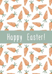 Hand drawing easter watercolor carrots.Happy Easter watercolor card with cute carrots.