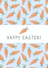 Hand drawing easter watercolor carrots.Happy Easter watercolor card with cute carrots.