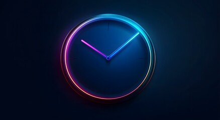 Futuristic digital clock with abstract blue glowing lights on a dark background. A glowing silhouette of a clock representing time. Can be used to convey the value of time