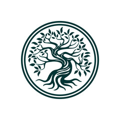Fototapeta premium gnarled tree in circle emblem