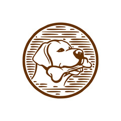 Obraz premium vintage hand drawn dog bite bone circle emblem