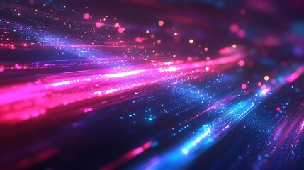 Obraz premium Abstract glowing streaks and particles, vibrant pink and blue hues.