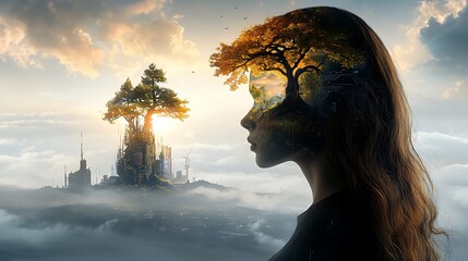 A speculative future where nature and technology coexist harmoniously, with cybernetic trees and digital flowers. Ultra-Realistic, Photo Realistic, highly detailed, 