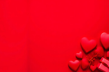 Valentine's day gift. Banner design with present box and hearts on red background.