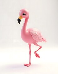 Obraz premium Cute Pink Flamingo Cartoon 3D Render White Background