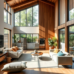 The living room of the house features a view of the mountains.