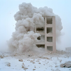 Demolition Explosion Winter Building