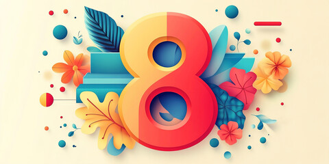Fototapeta premium Colorful eight-shaped design with floral elements and vibrant colors for festive occasions