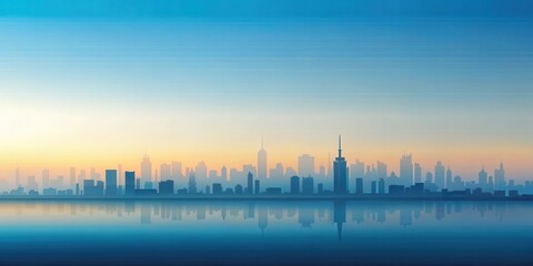 Obraz premium Soft blue gradient background with a minimalist cityscape at sunset, night sky, sunset, night sky, sunset, peaceful, atmosphere
