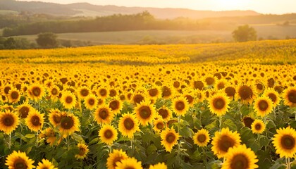 Obraz premium Sunflowers - a field of cheerful yellow flowers flooded with warm, radiant light.