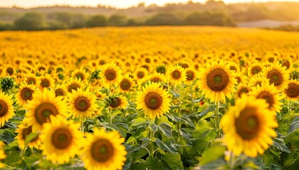 Obraz premium Sunflowers - a field of cheerful yellow flowers flooded with warm, radiant light.
