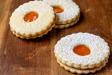 Linzer cookies on a table