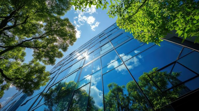 Corporate building with modern glass facades,