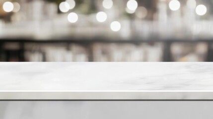 White Marble Countertop with Defocused Bokeh Background for Product Display