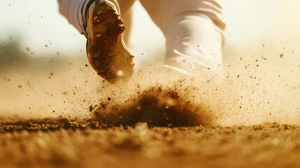 player sliding into home plate, kicking up cloud of dust, showcases excitement of baseball. dynamic movement captures thrill of game and intensity of competition