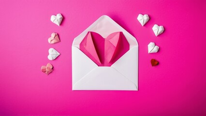 white letter on pink background surrounded by hearts