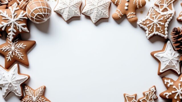 white background for text surrounded by Christmas gingerbread